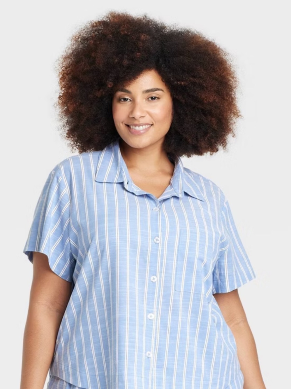 Auden Light Blue & White Striped Short Sleeve Shirt. PJ top only.